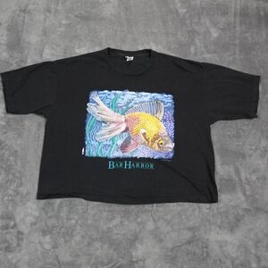 Vintage Bar Harbor Yesterday Shirt‎ One Size Black Big Goldfish Print T-Shirt